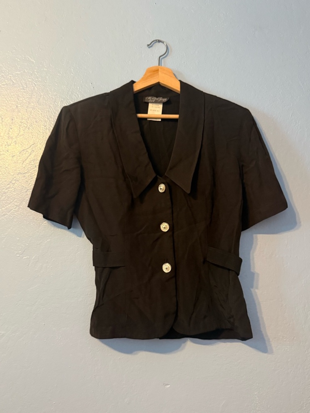 All That Jazz Vintage Black Dress Blouse with Silver Embroidered Label
